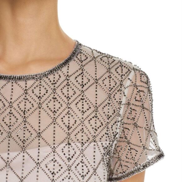 TAHARI Winter Beaded Fringe Mini Dress  - Picture 14 of 15